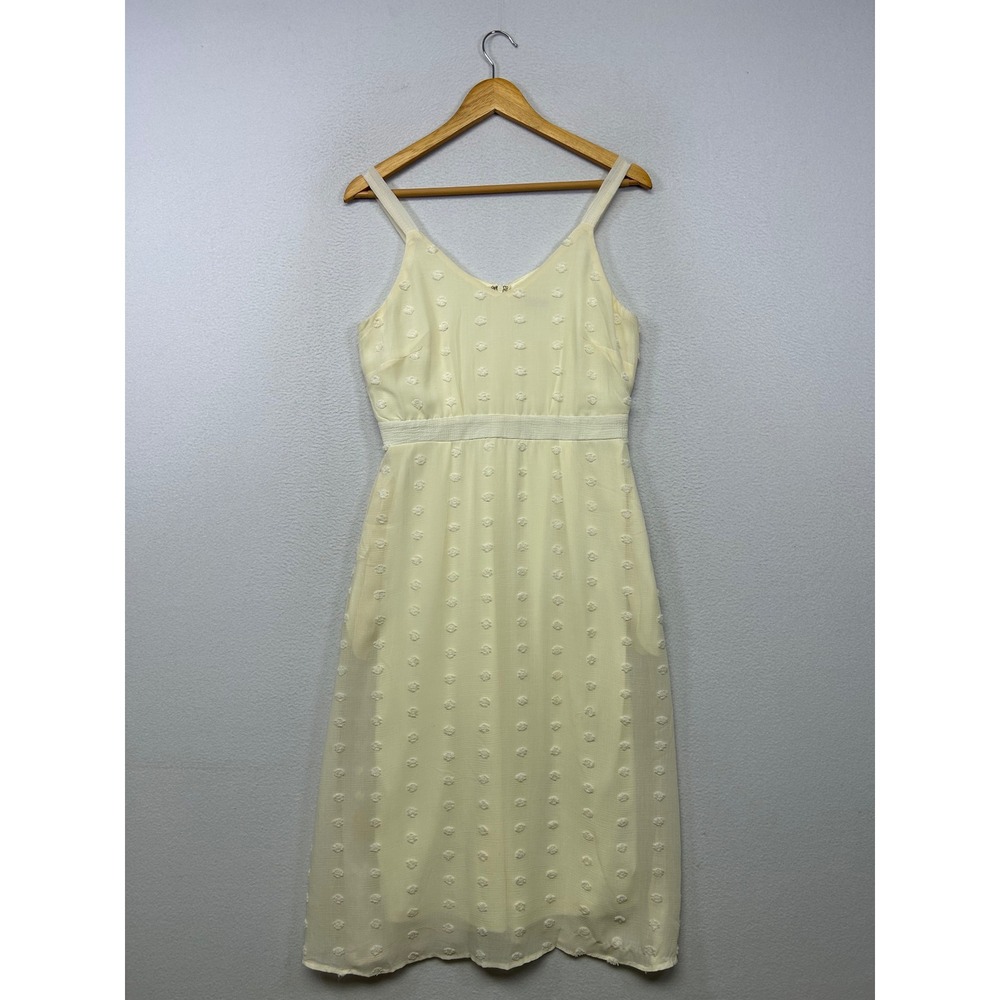 Cottagecore Boho Listicle Womens Small Cream Yellow Swiss Dot Midi Dress